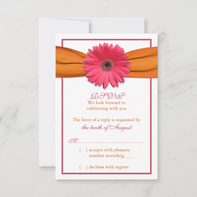 Rosa Gerber Daisy Laranja Fita Casamento RSVP Resp (Frente)