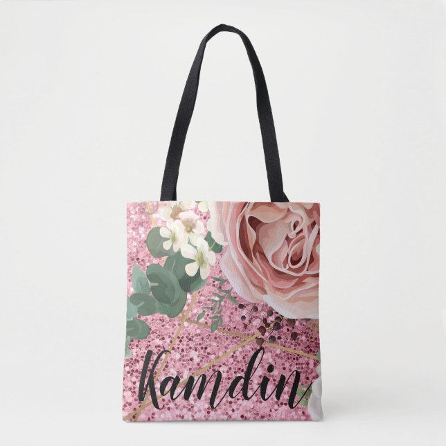 Rosa Glitto Geométrico do Tote Bag Personalizado (Frente)