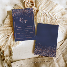 Rosa gold confetti marinho typografia azul rsvp