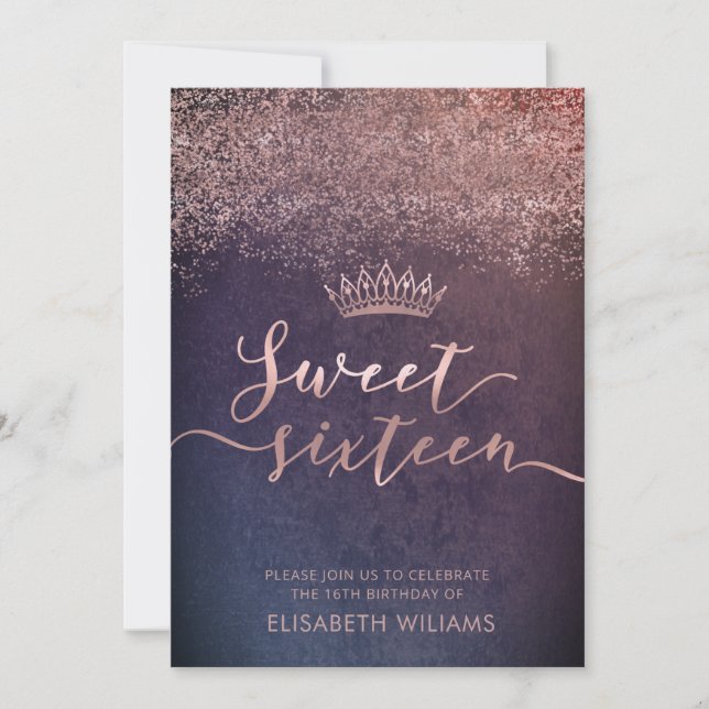 Rosa gold confetti ombre tiara convite (Frente)