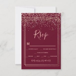 Rosa gold confetti red burgundy border rsvp