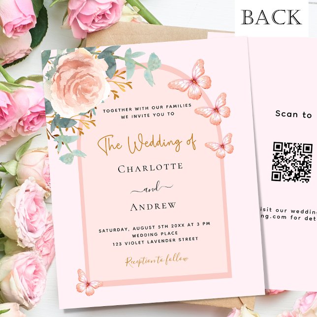 Rosa gold florals arca QR RSVP orçamento casamento (Criador carregado)