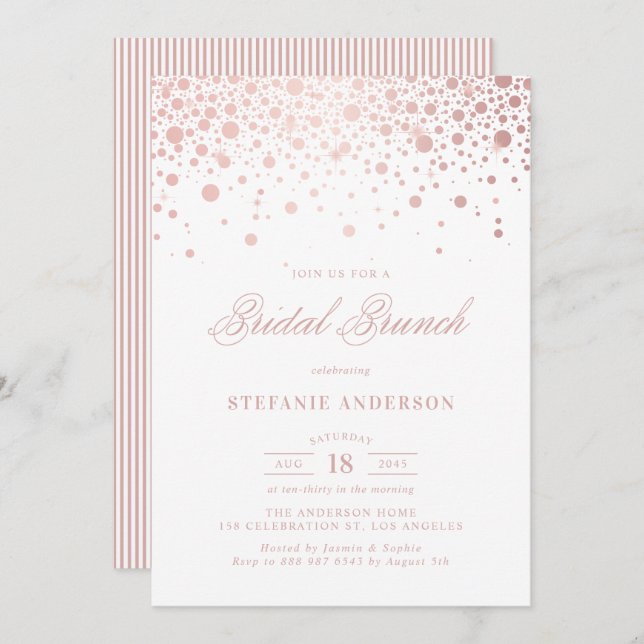 Rosa Gold Foil Confetti Bridal Brunei Convite (Frente/Verso)