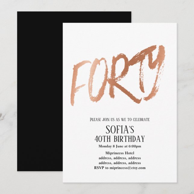 Rosa Gold Foil , convite de festas aniversário de  (Frente/Verso)