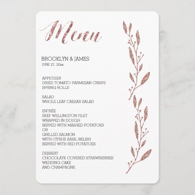 Rosa Gold Foil Effect Menu Weding Floral (Frente)