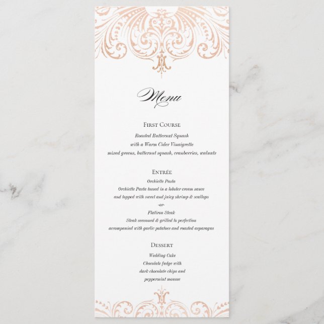 Rosa Gold Foil (Faux) Menu Casamento Boho Chic (Frente)