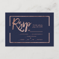 Rosa gold frame script marinho blue rsvp casamento