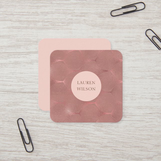 rosa gold moderno art deco quadrado cartão de visi (Frente/Verso In Situ)