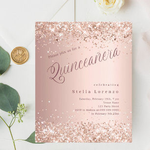 Rosa gold script buddget Quinceanera convite