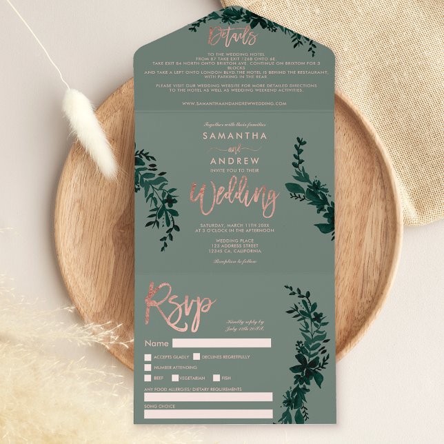Rosa gold script Floral sage verde elegante casame (Criador carregado)