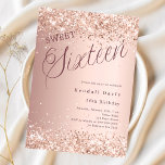 Rosa gold script orçamento moderno Sweet 16 convit<br><div class="desc">Um 16 convite moderno. fundo rosa de gradiente dourado e a palavra dezesseis escrita com letras grandes. Decorado com faíscas falsas,  confetti. Personalize e adicione um nome e detalhes da parte. 1 folha = 1 convite impresso de borda a borda.</div>