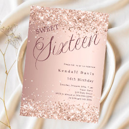 Rosa gold script orçamento moderno Sweet 16 convit