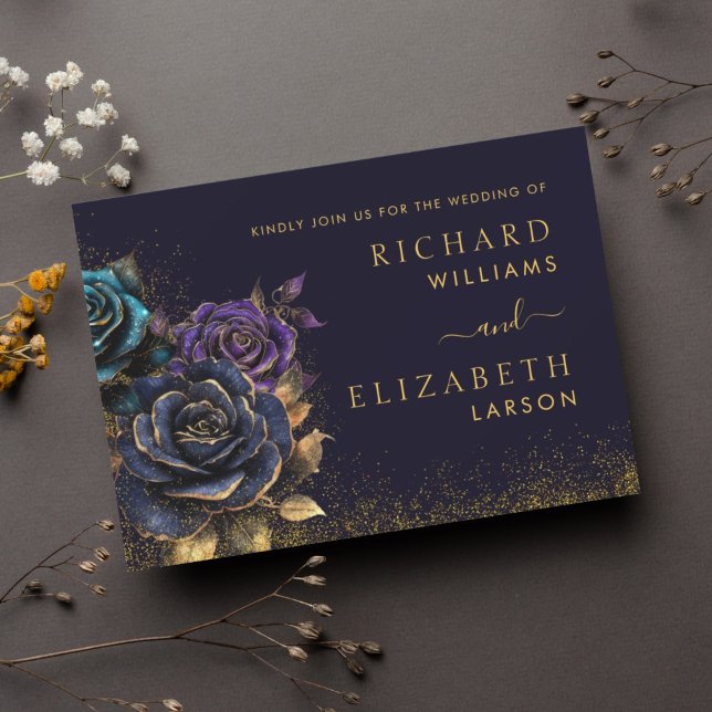 Rosa Gótico Escuro Convite para Casamento Glitter (Dark Gothic Rose Glitter Wedding Invitation)