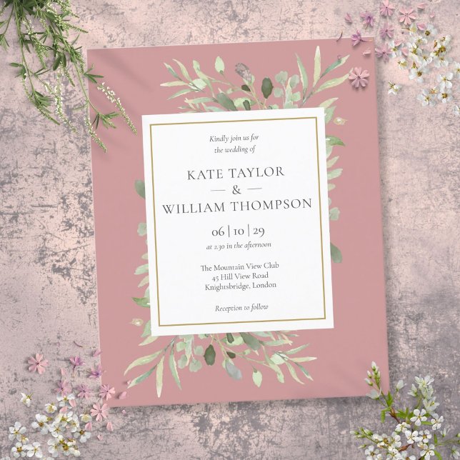 Rosa Greenery Convite para Casamento Greenery (Budget Dusty Rose Greenery Wedding Invitation)