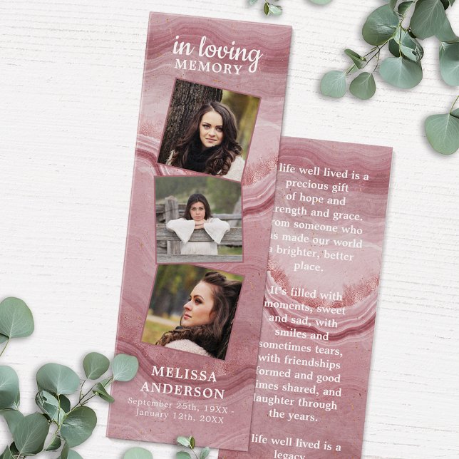 Rosa Marble 3 Photo Poem Funeral Prayer Bookmark (Criador carregado)