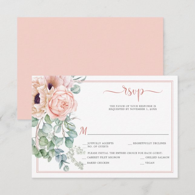 Rosa Marfim Floral Aquarela RSVP (Frente/Verso)