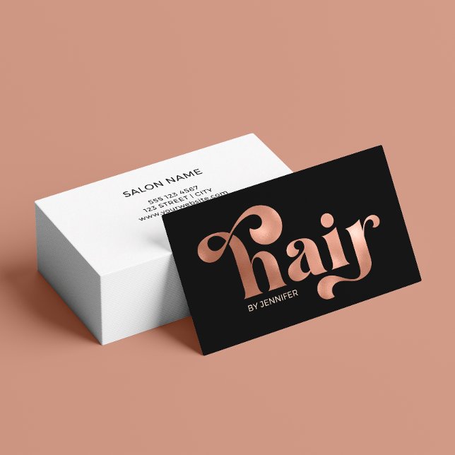 Rosa moderna Tipografia Hair Salon Cartão de visit (Card shown in standard size, choose size, paper, and corner style.)