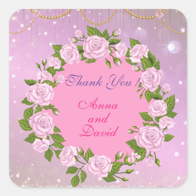 Rosa moderno de luxo adicione seu adesivo quadrado (Frente)