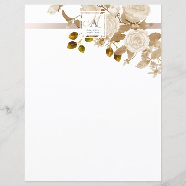 Rosa Monograma Elegante Branco (Frente)