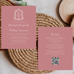 Rosa Monograma Fenda QR Código Casamento