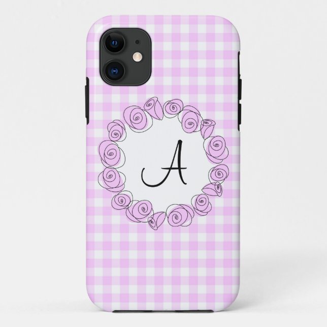 Rosa Monograma Lilac capas de iphone de verificaçã (Verso)