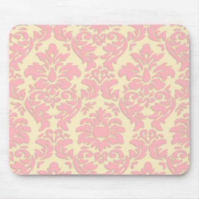Rosa no damasco de creme Mousepad (Frente)
