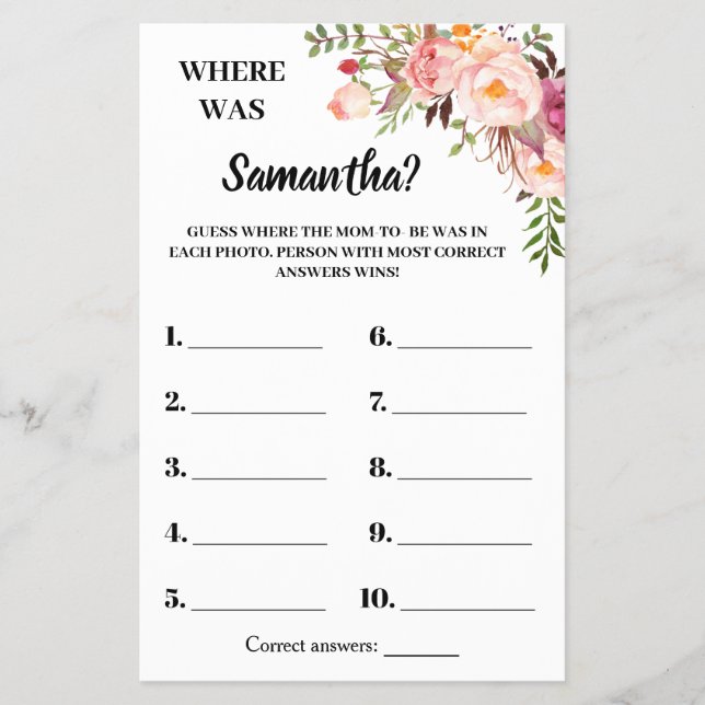 Rosa Onde estava ela Chá de fraldas cartão de jogo (Frente)