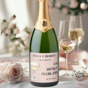 Rosa-ouro pérolas prosecco festa de aniversário