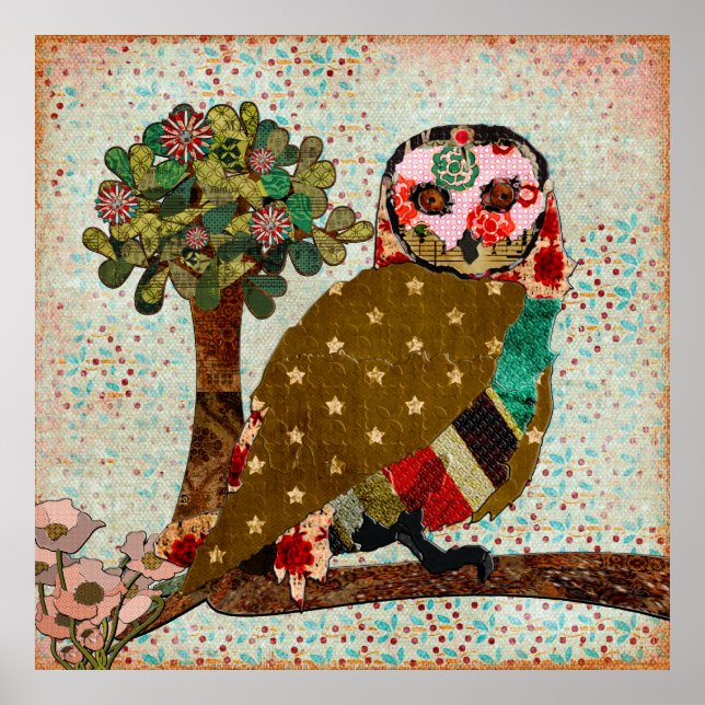 Rosa Owl Dreamy Day Poster vintage (Frente)