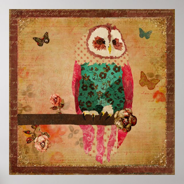 Rosa Owl Poster vintage (Frente)