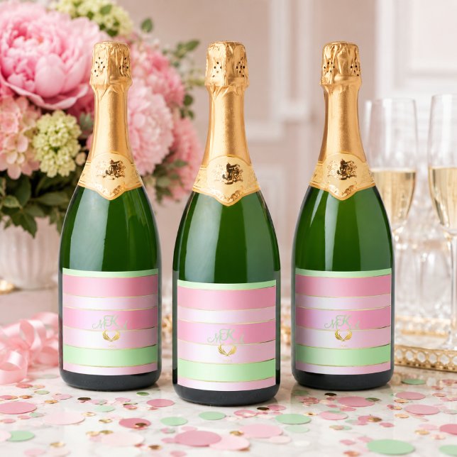 Rosa Pastel Chique e Verde Menta (Posh Party/Shower Favors. Monogrammed Personal Beverage Labels )