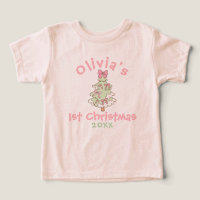 Rosa Pastel e Verde Natal Personalizado do Primeir