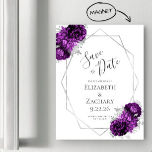 Rosa Prateado Floral Magnético Save the Date