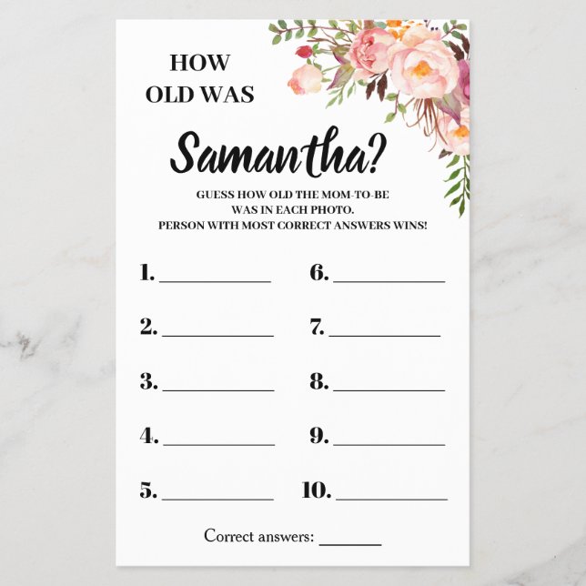 Rosa Quantos anos ela tinha um cartão de jogo bilí (Frente)