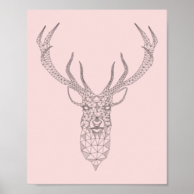 Rosa Quartz Deer Geométrico Poster - personalizar  (Frente)
