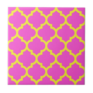 Rosa Quente Amarelo Padrão Marroquino Quatrefoil #
