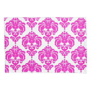 Rosa Quente & Branco Elegante Chic Padrão Damask
