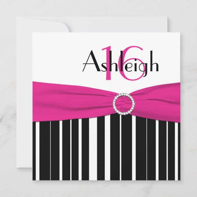 Rosa quente, preto, convite do aniversário do (Frente)