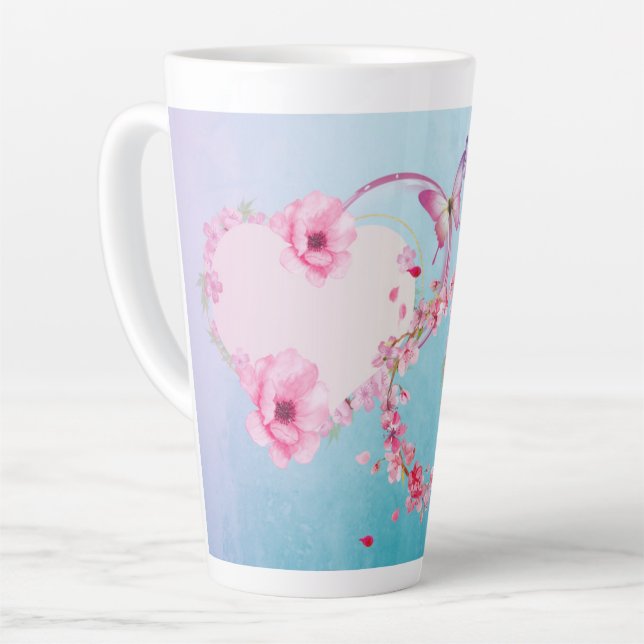 Rosa Romântica e Floral Azul Grande Caneca Lateral (Ângulo esquerdo)