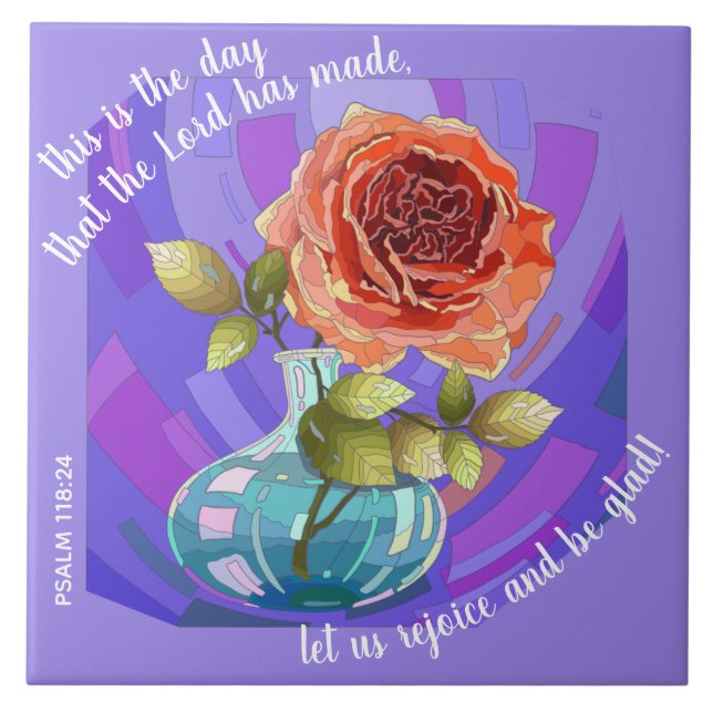 Rosa rosa no vaso, verso do Salmo 118:24 (Frente)