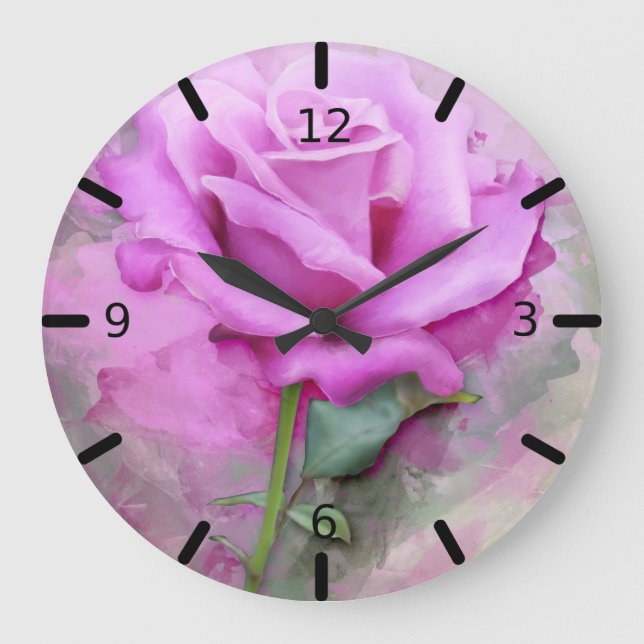Rosa Rosa Rosa bonito - Grande Relógio (Frente)