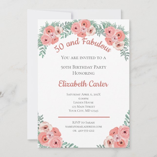 Rosa Rosa Rosa Rosa Floral 50 e Fabuloso Aniversár (Frente)