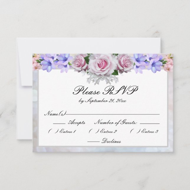 Rosa Rosa Rosa | RSVP de Casamento de Silver Bokeh (Frente)
