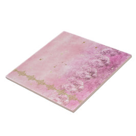 Rosa Rosas Rosa Damask Grunge - Azulejo