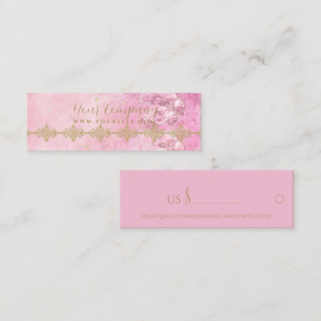 Rosa Roses Damask Grunge - Etiqueta de Preço, Carr (Frente/Verso)