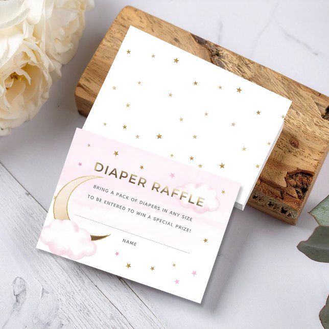 Rosa sobre a placa de inserção do Raffle da Fralda (Pink Over the Moon Diaper Raffle Insert Card
#OverTheMoon)