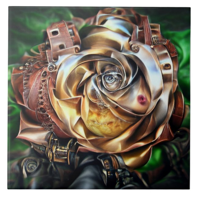 Rosa Steampunk com Face Surreal - Flor Mecânico (Frente)