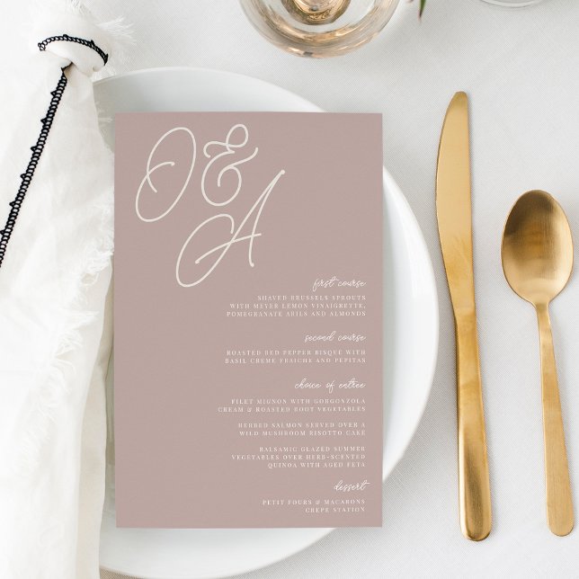 Rosa Taupe Script Watermark Menu Monograma Wedch (Criador carregado)