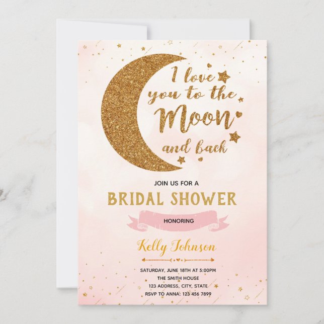 Rosa te ama ao convite do tema da lua (Frente)