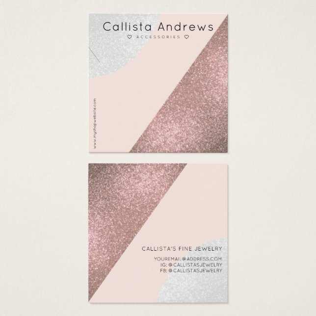 Rosa Tela Dourada de colar cardíaco com brilho bri (Frente & Verso)